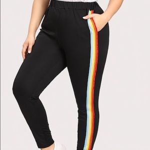 SHEIN Plus Rainbow Stripe Tape Side Pants